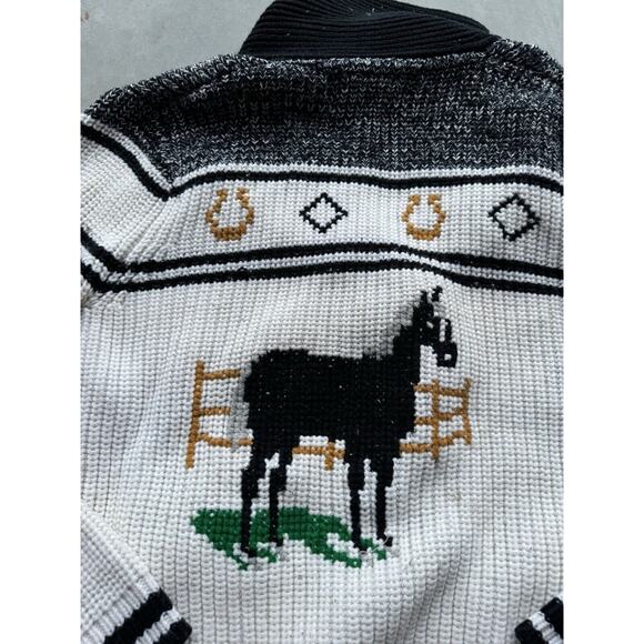 1950s Vintage Western Sears Men’s Size M Cowboy Horses Sweater Cardigan Flaws - Picture 9 of 11